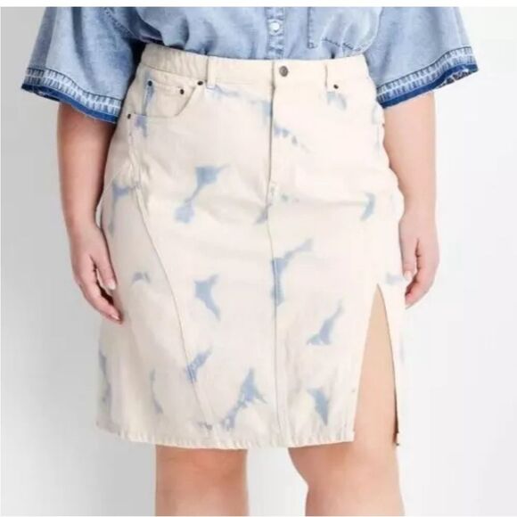Future Collective High-Rise Midi Cotton Denim Skirt White Tie Dye Plus Size 20 - Picture 1 of 8